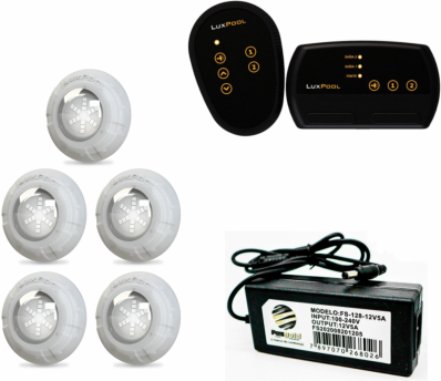 KIT 5 LEDS 9W LUXPOOL + FONTE 5A + CONTROLADOR LUXPOOL 72W