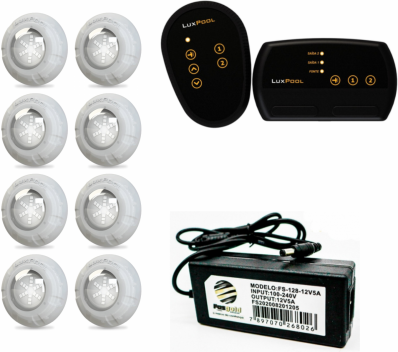KIT 8 LEDS 9W LUXPOOL + FONTE 10A + CONTROLADOR LUXPOOL 72W