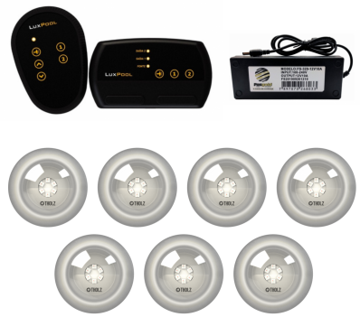 Kit 7 Led Rgb 9w Tholz Piscina Módulo Rgb Com 2 Saídas Fonte