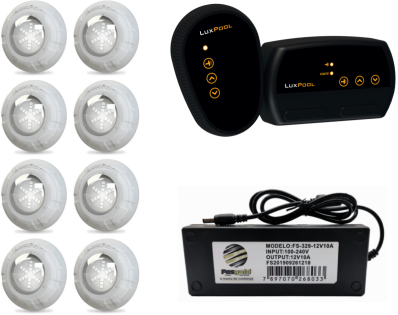 Kit 08 Led Rgb 9w Piscina Módulo Rgb Luxpool Fonte 10 A