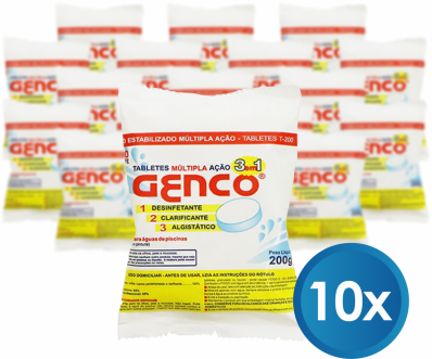 10 Tablete Pastilha Cloro Multipla Acao 3 em 1 T200 200g Genco