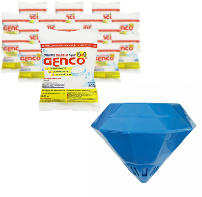 10 GENCO TABLETES MULTIPLA ACAO 3 em 1 T-200 - 200G + CLORADOR Diamante