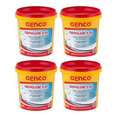4 Baldinho Genclor Pastilha Tablete 20g Cloro Piscina 900g