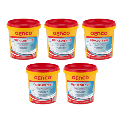 5 Baldinho Genclor Pastilha Tablete 20g Cloro Piscina 900g