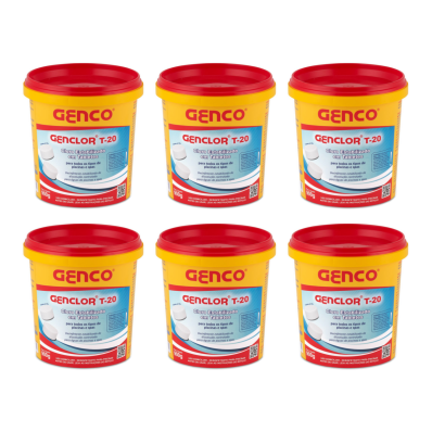6 Baldinho Genclor Pastilha Tablete 20g Cloro Piscina 900g