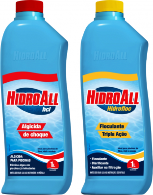 Kit Hidroall Clarificante Hidrofloc 1L Algicida De Choque 1L