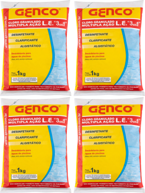 4 Cloro 1kg Para Piscina Puro Multipla Ação 3 Em 1 Genco