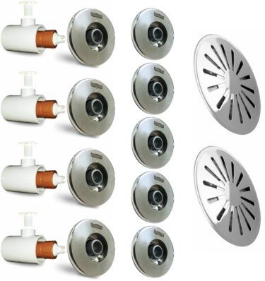 kit 4 Bico Canhão de Hidromassagem Flat Inox 316 5 Acabamento de Retorno Inox 316 2 drenos de Fundo