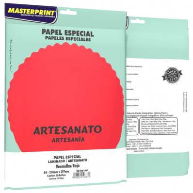 Papel A4 lamicote laminado 250g 10fls vermelho