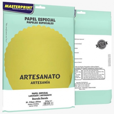 Papel A4 lamicote laminado 250g 10fls dourado