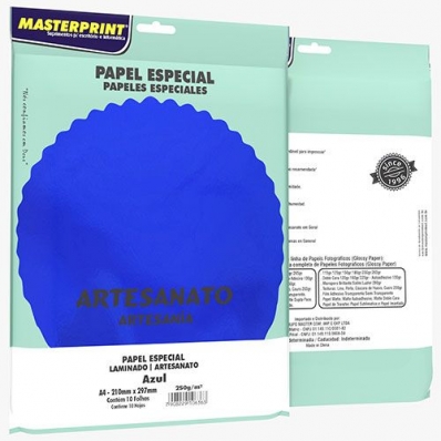 Papel A4 lamicote laminado 250g 10fls azul