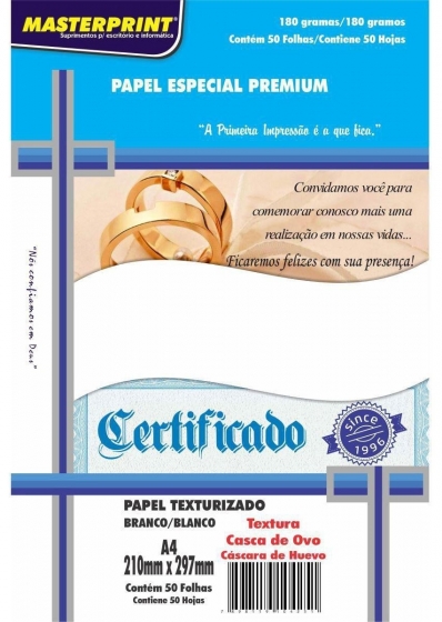 Papel A4 texturizado casca de ovo 180gr 50fls branco
