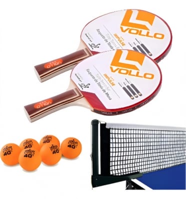 2x Raquetes Ping Pong Vollo + Rede Alicate + 6 Bolas 1 Star