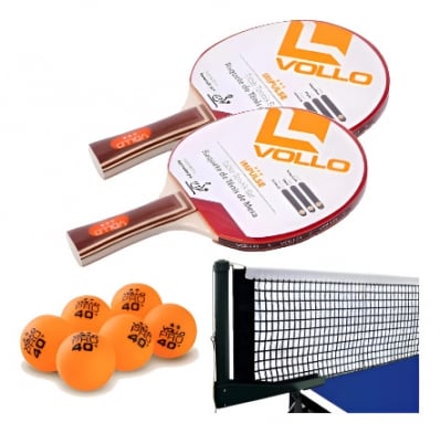 2x Raquetes Ping Pong Vollo + 6 Bolas 2 Star + Rede Alicate