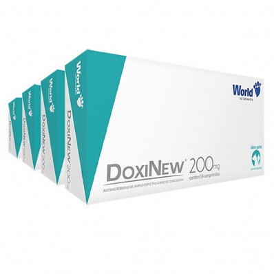 KIT 4 UN Antibiótico para Cães e Gatos Doxinew 200 mg c/ 14 Comp.