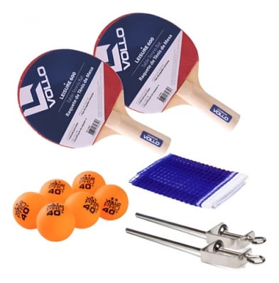 2x Raquetes Ping Pong Vollo Leisure + 6 Bolas 2 Star + Rede