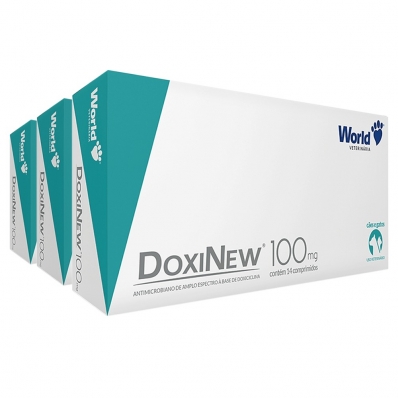 KIT 3 UN Antibiótico para Cães e Gatos Doxinew 100 mg c/ 14 Comp.