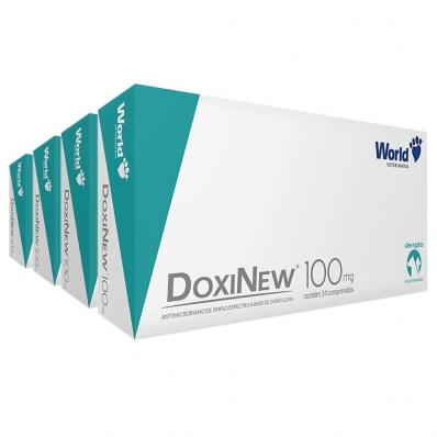 KIT 4 UN Antibiótico para Cães e Gatos Doxinew 100 mg c/ 14 Comp.