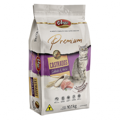 Alimento Gato Castrado Racao Colosso Premium Salmao Arroz 10k