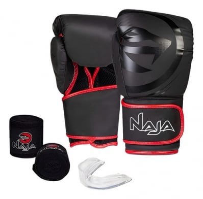 Kit Boxe Muay Thai Naja Luva + Bandagem + Protetor Bucal