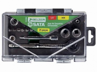 JOGO DE SOQUETE SEXTAVADO 1/4 - 4 A 13MM COM 25 PEÇAS 234410IBJ BELZER E SATA