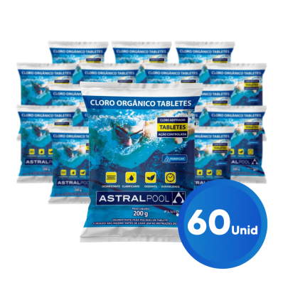  Kit 60 Pastilha Tablete Cloro Piscina 200g 5 em 1 Multiação
