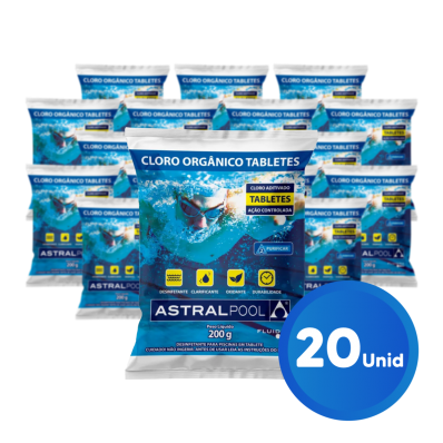  Kit 20 Pastilha Tablete Cloro Piscina 200g 5 em 1 Multiação