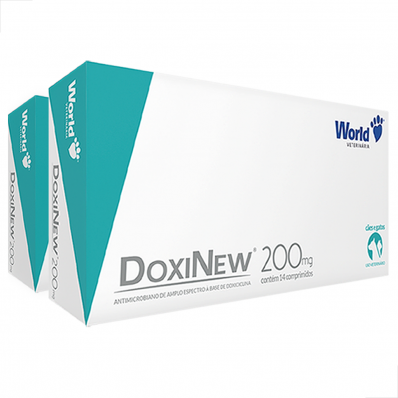 KIT 2 UN Antibiótico para Cães e Gatos Doxinew 200 mg c/ 14 Comp.