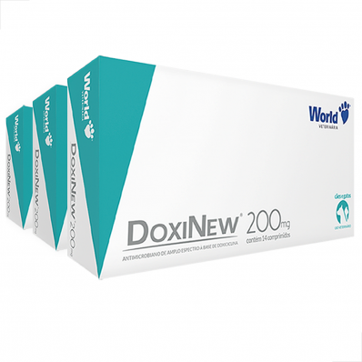 KIT 3 UN Antibiótico para Cães e Gatos Doxinew 200 mg c/ 14 Comp.