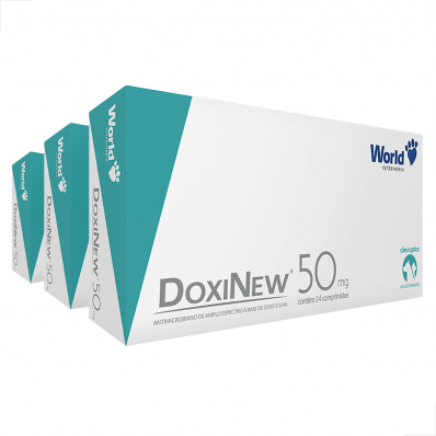 kit 3 UN Antibiótico para Cães e Gatos Doxinew 50 mg c/ 14 Comp.