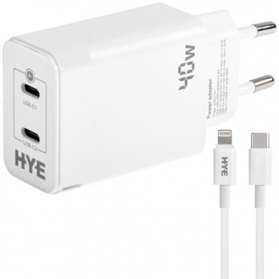 Carregador Hye HYEC121L Duplo USB-C c/Cabo Lightni