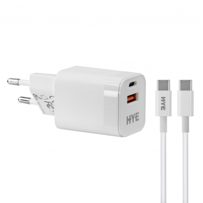 Carregador Hye HYEC44C - 30W - Tipo c/USB - Cabo Tipo C - Bivolt - Branco