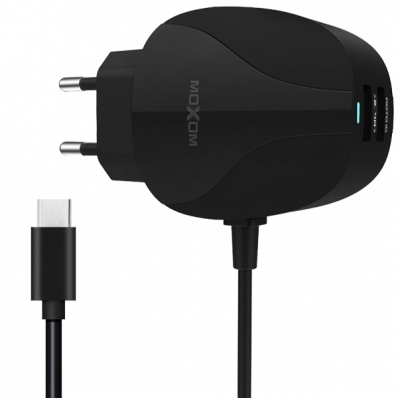 Carregador USB-C Moxom MX-HC15 com 2 USB - Preto