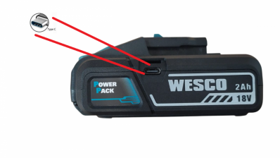BATERIA DE LITIO 2.0AH 18V POWER PACK COM ENTRADA TIPO C WS9805 WESCO