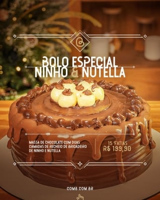 Bolo Recheado de Ninho com Nutella