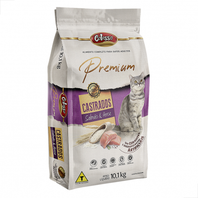 Alimento Gato Castrado Racao Colosso Premium Salmao Arrz 10k