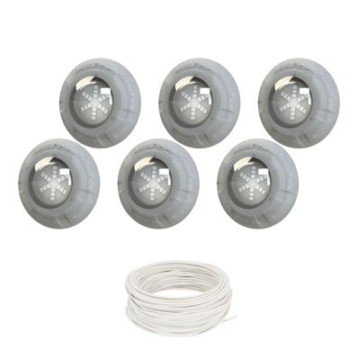 Kit 6 Refletor Led RGB 9W Para Piscina Luxpool Com Cabo 10M