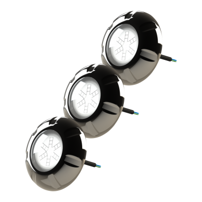 Kit 3 Refletor Inox Led RGB 9W Piscina Luxpool Com Cabo 10M