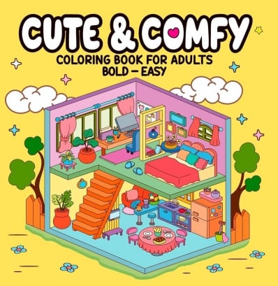 Cute & Comfy Coloring Book for Adults - Capa Casa - Livro de colorir