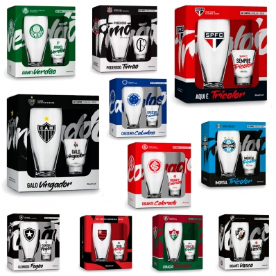 COPO DE CERVEJA MUNICH + COPO SHOT OLE TIMES DE FUTEBOL BRASFOOT