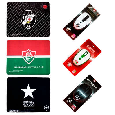 KIT MOUSE COM FIO + MOUSEPAD TIMES DE FUTEBOL MILENO