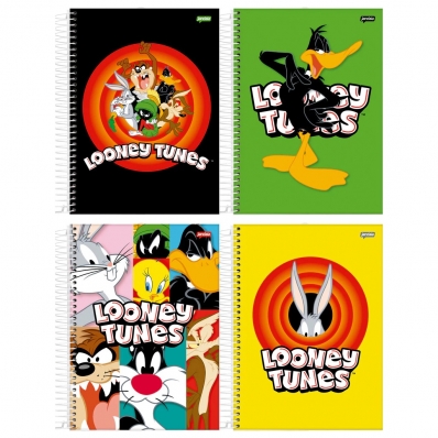 CADERNO UNIVERSITÁRIO ESPIRAL CAPA DURA 1 MATÉRIA 80 FOLHAS LOONEY TUNES JANDAIA
