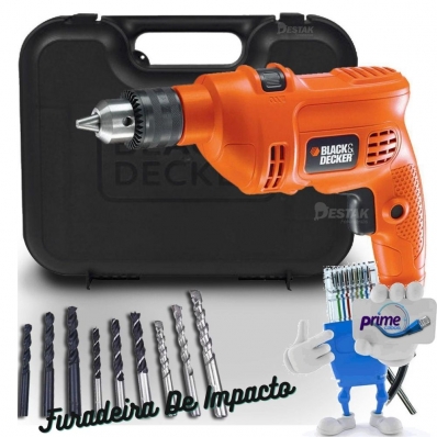 KIT Furadeira De Impacto Black Decker 3/8 560w 127V Com Maleta e Brocas TM500KB9BR