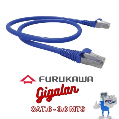 Patch Cord RJ45 Gigalan Cat.6 Azul 3,0 Metros Furukawa