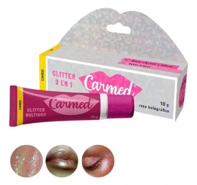 Carmed Glitter 3 X 1 Boca, Rosto e Olhos Rosa Holográfico10g