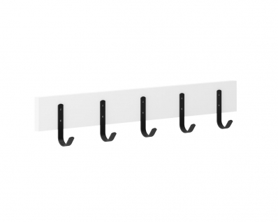 Cabideiro Simples Branco C/5 Ganchos Preto 60Cm