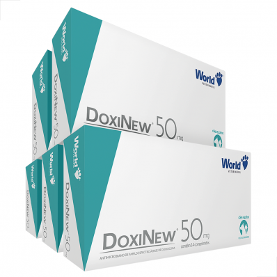 kit 5 UN Antibiótico para Cães e Gatos Doxinew 50 mg c/ 14 Comp.