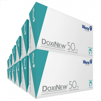 kit 12 UN Antibiótico para Cães e Gatos Doxinew 50 mg c/ 14 C