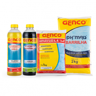 Kit Genco Clarificante Algicida Manutenção Barrilha Cloro