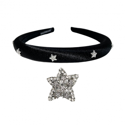 Kit Tiara Cetim + Broche Alfinete Stars